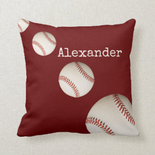 Monogrammed name baseball sport maroon red throw pillow