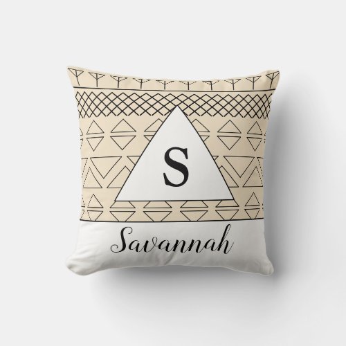Monogrammed Name Beige  Geometric Pattern Print Throw Pillow