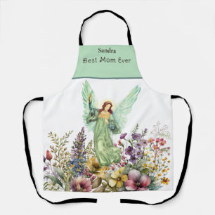 Monogrammed Name Best Mom Ever Floral Flower Angel Apron