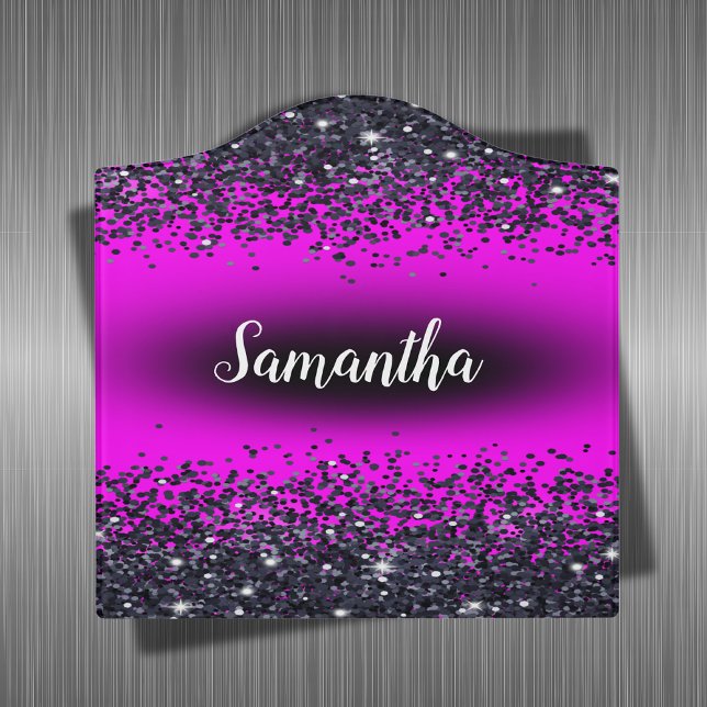 Monogrammed Name Black Glitter on Hot Pink | Door Sign (Creator Uploaded)