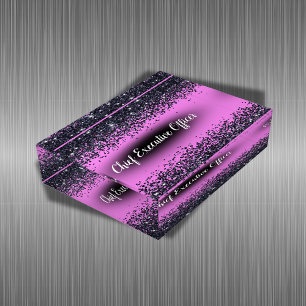 Monogrammed Name Black Glitter on Hot Pink Paperweight