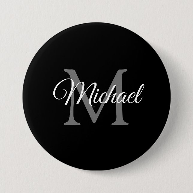 Monogrammed Name Black Personalized Template Large Button (Front)