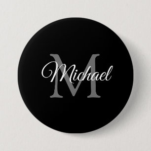 Monogrammed Name Black Personalized Template Large Button