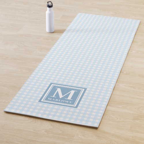 Monogrammed Name Blue White Gingham Pattern Yoga Mat