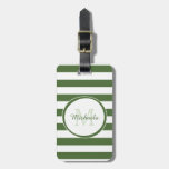Monogrammed Name Chic Big Treetop Green Stripes Luggage Tag