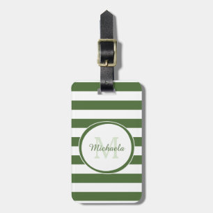 Monogrammed Name Chic Big Treetop Green Stripes Luggage Tag