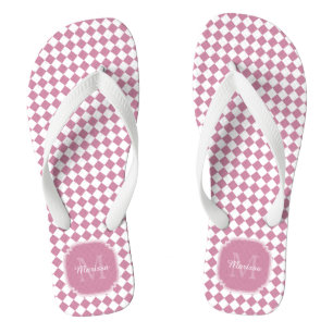 Monogrammed Name Chic Cashmere Rose Checked Flip Flops