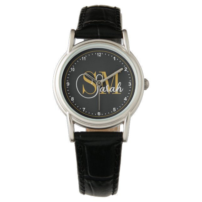 Monogrammed Name & Dark Elegant Signature Watch (Front)