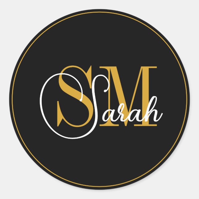 Monogrammed Name & Elegant Signature Classic Round Sticker (Front)
