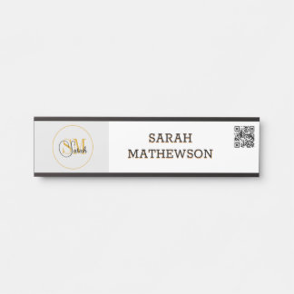 Monogrammed Name & Elegant Signature / QR Code Door Sign