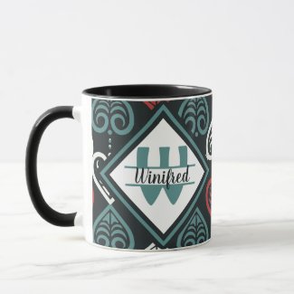 Monogrammed Name Ethnic Black Red White Pattern