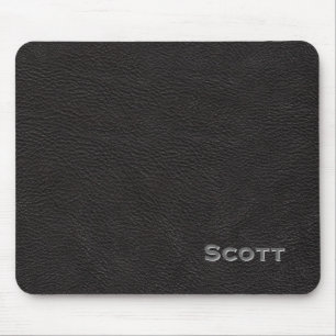 Monogrammed Name   Executive Black Leather Look Mouse Pad