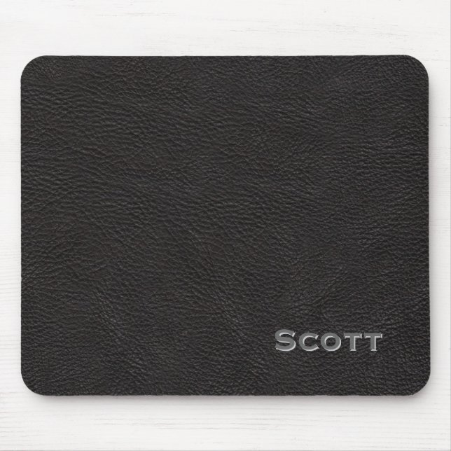 Monogrammed Name | Executive Black Leather Look Mouse Pad (Front)
