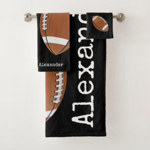Monogrammed name football  Black Bathroom Bath Towel Set