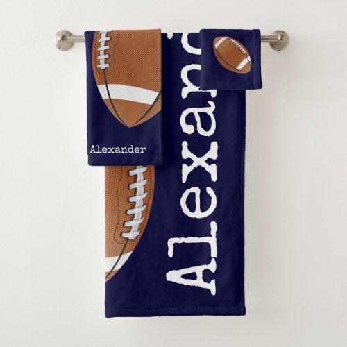 Monogrammed name football  Navy Blue Bath Towel Set