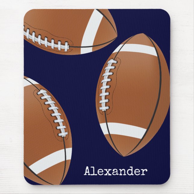 Monogrammed Name Football Navy Blue Mouse Pad (Front)