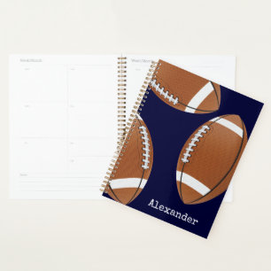 Monogrammed Name Football Navy Blue Planner