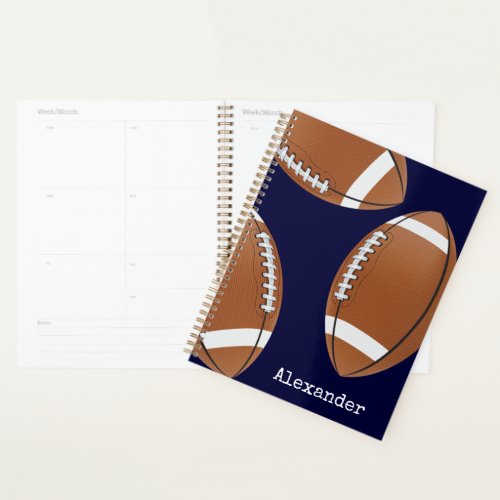 Monogrammed Name Football Navy Blue  Planner