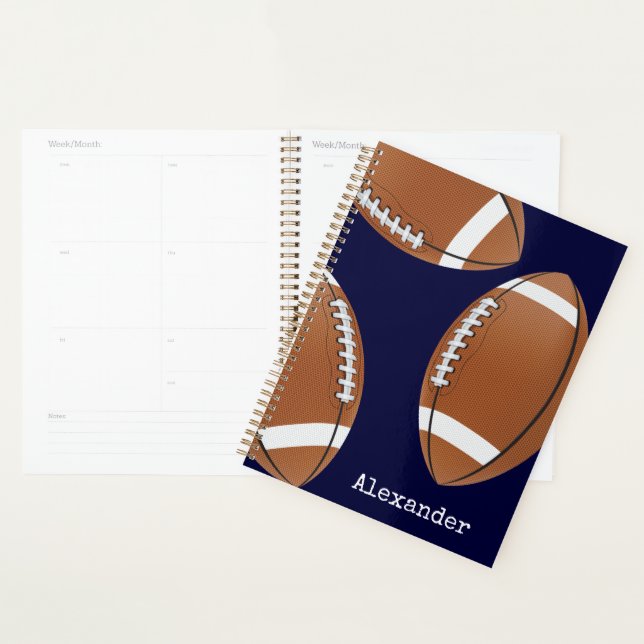 Monogrammed Name Football Navy Blue  Planner (Display)