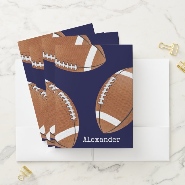 Monogrammed Name Football Navy Blue Pocket Folder (In Situ)
