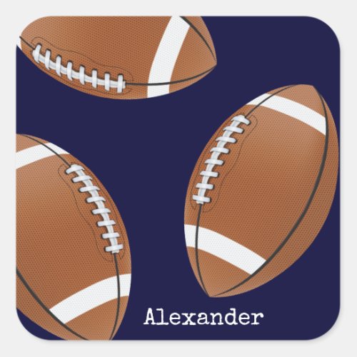 Monogrammed Name Football Navy Blue  Square Sticker