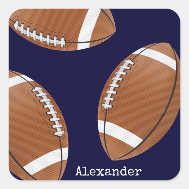Monogrammed Name Football Navy Blue  Square Sticker (Front)
