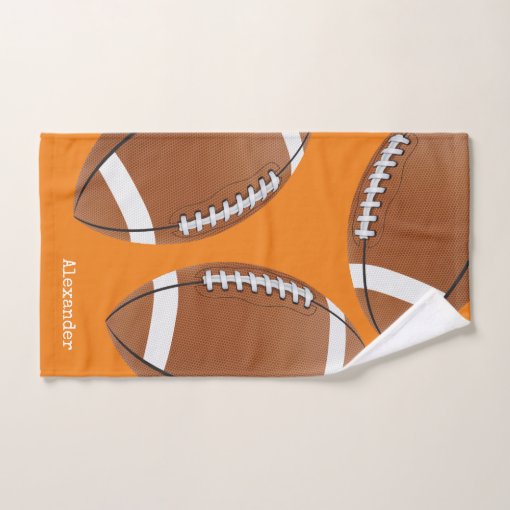 Monogrammed name football orange bath towel set | Zazzle