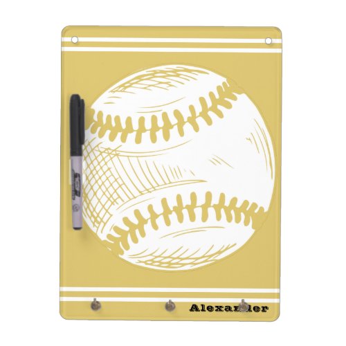 Monogrammed Name Gold and White  Baseball  Dry Erase Board