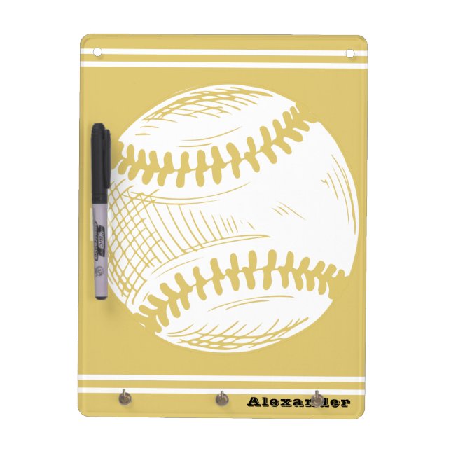 Monogrammed Name Gold and White  Baseball  Dry Erase Board (Front)