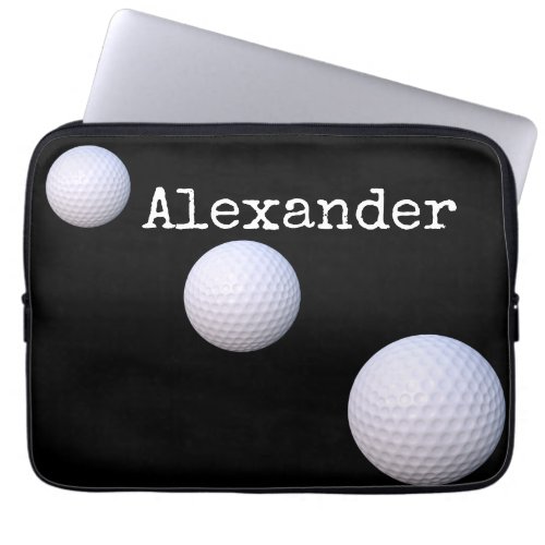 Monogrammed name golf ball black background  laptop sleeve