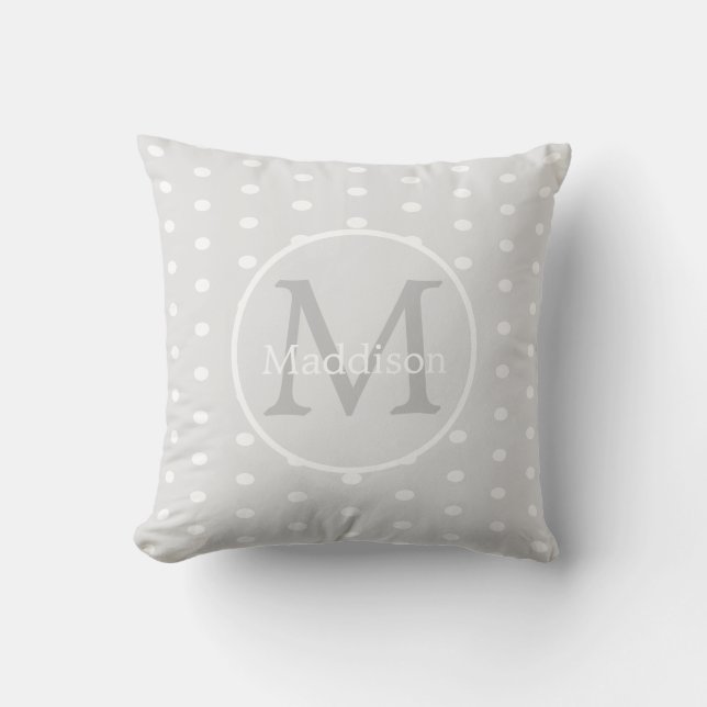 Monogrammed Name Gray White polka dot pattern   Th Throw Pillow (Front)