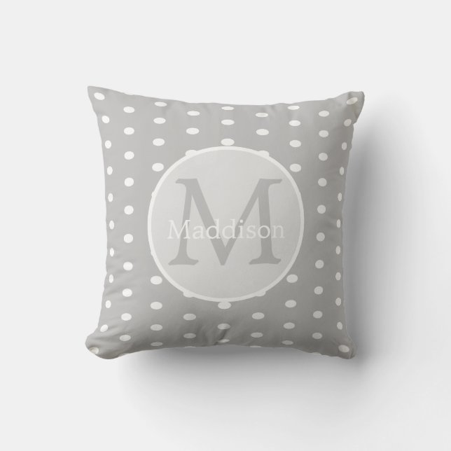 Monogrammed Name Gray White polka dot pattern   Throw Pillow (Front)