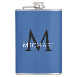 Monogrammed Name Initial Black Blue Custom Flask