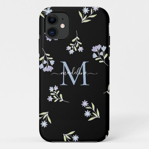 Monogrammed Name  Initial Blue Purple iPhone 11 Case