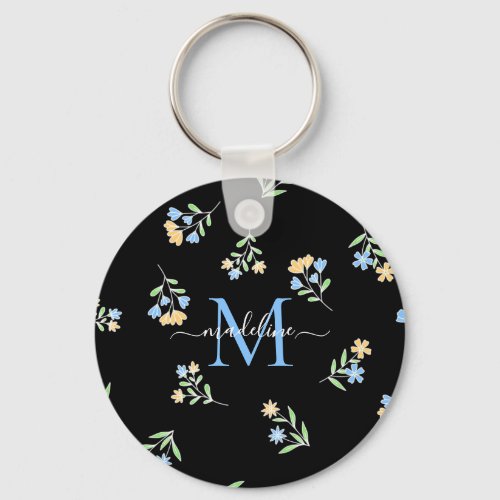 Monogrammed Name  Initial Blue Yellow Keychain