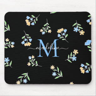 Monogrammed Name & Initial Blue Yellow Mouse Pad