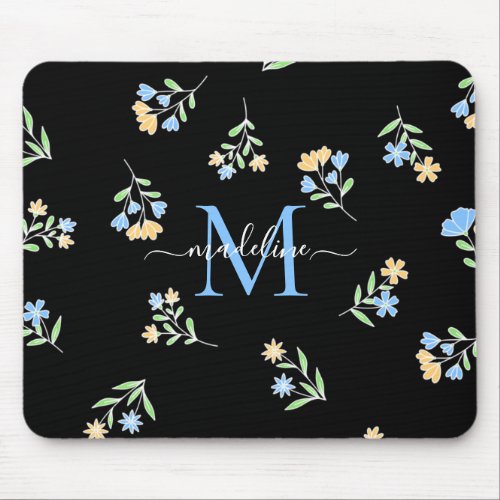 Monogrammed Name  Initial Blue Yellow Mouse Pad