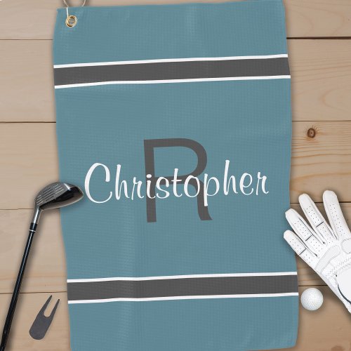 Monogrammed Name Initial Golfer Stylish Turquoise Golf Towel