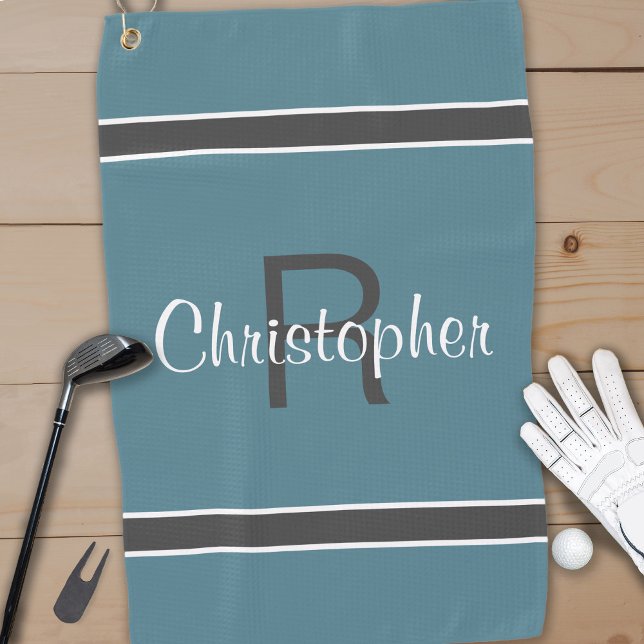 Monogrammed Name Initial Golfer Stylish Turquoise Golf Towel (Creator Uploaded)