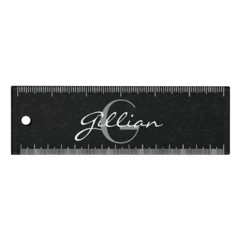 Monogrammed Name & Initial On Mottled Black Ruler by LilithDeAnu at Zazzle