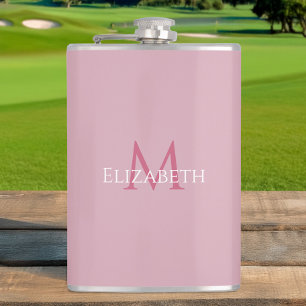 Monogrammed Name Initial Pink Custom Flask
