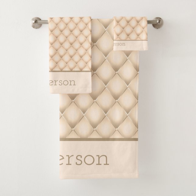 Monogrammed Name Initials Champagne Gift Bath Towel Set (Insitu)