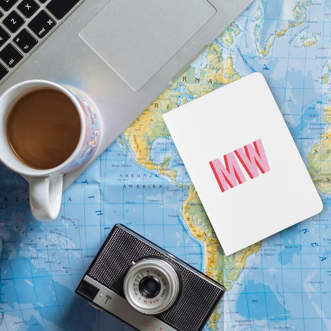 Monogrammed Name Initials Pink Red Modern Passport Holder (Monogrammed Name Initials Pink Red Modern Passport Holder)