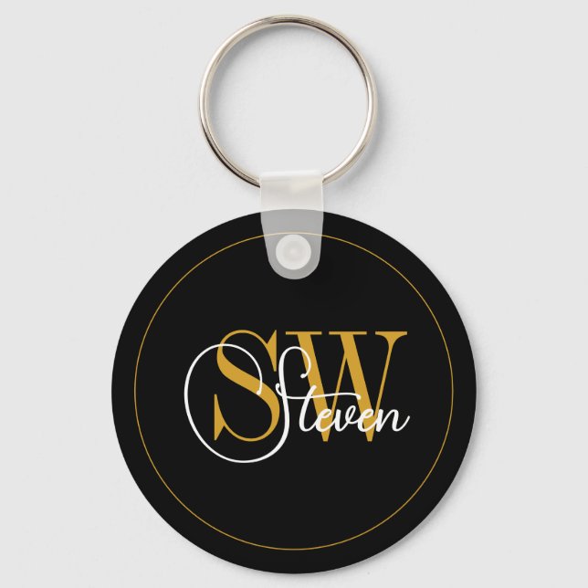 Monogrammed Name & Modern Signature Keychain (Front)