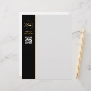 Monogrammed Name & Modern Signature / QR Code Letterhead