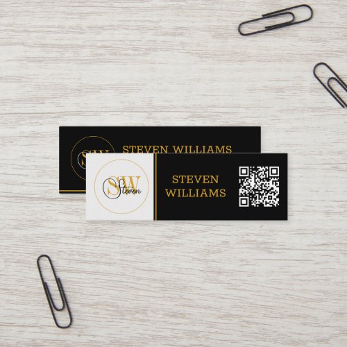 Monogrammed Name  Modern Signature  QR Code Mini Business Card
