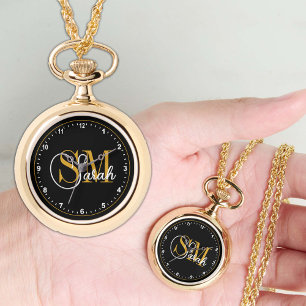 Monogrammed Name Necklace, Dark Elegant Signature Watch