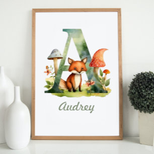 Monogrammed Name Nursery Poster Woodland Letter A