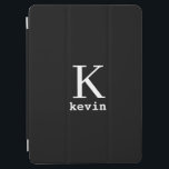 Monogrammed name personalized elegant black iPad air cover<br><div class="desc">Man monogram and name create your own iPad case template in simple black and white. You can change background and text colors by selecting customize option. It can be a special gift for a boyfriend,  husband,  son,  dad,  groom,  best man for a birthday,  wedding,  Christmas,  or graduation.</div>