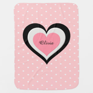 Monogrammed Name Pink Baby Blanket with Hearts